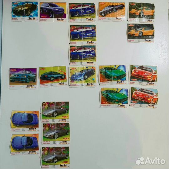 Вкладыши жвачки Turbo Classic, Super, Sport 90е