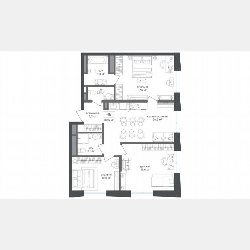 3-к. квартира, 80,5 м², 26/26 эт.