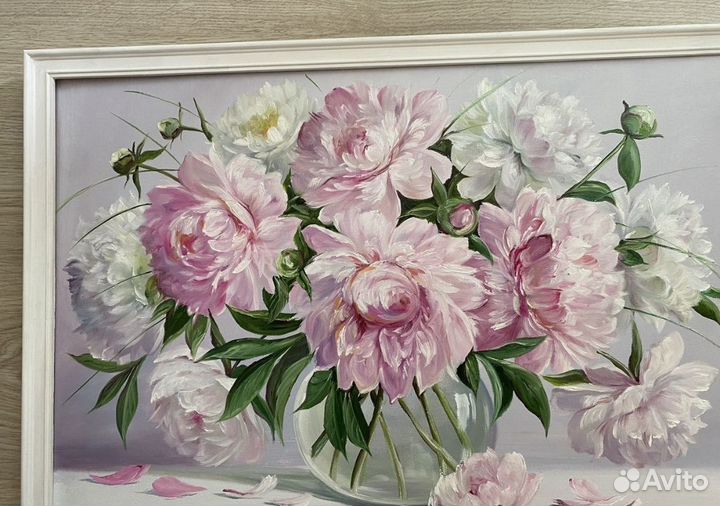 Картина масло букет пионов