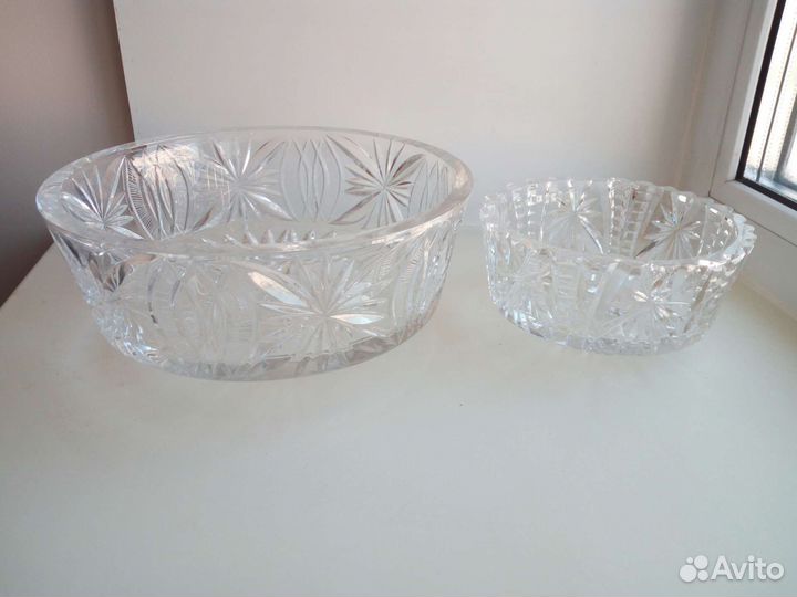 Хрустальные вазы СССР, новые 23 и 18 см