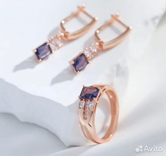 Шикарный золотой комплект с аметистом