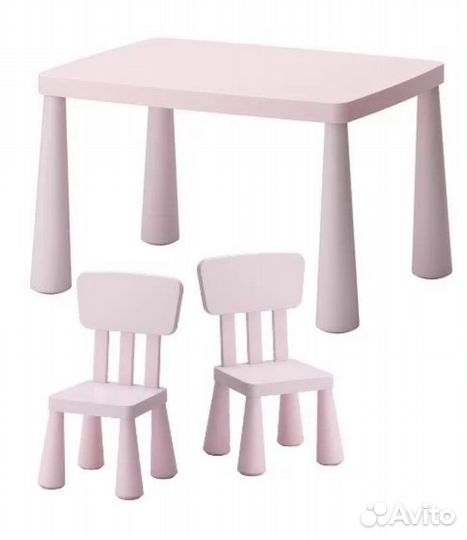 Комплект стол и два стула IKEA Mammut розовый