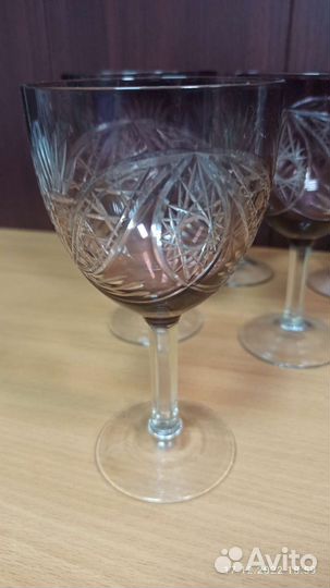 Хрустальные бокалы СССР марганец ручная работа
