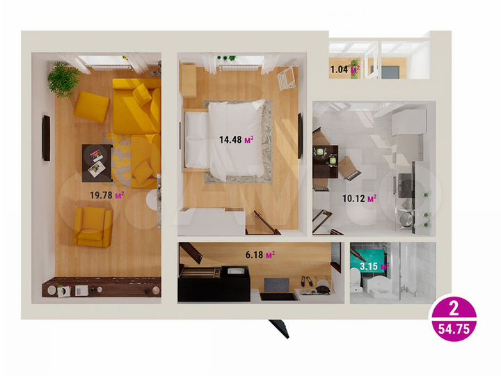 2-к. квартира, 54,8 м², 4/8 эт.