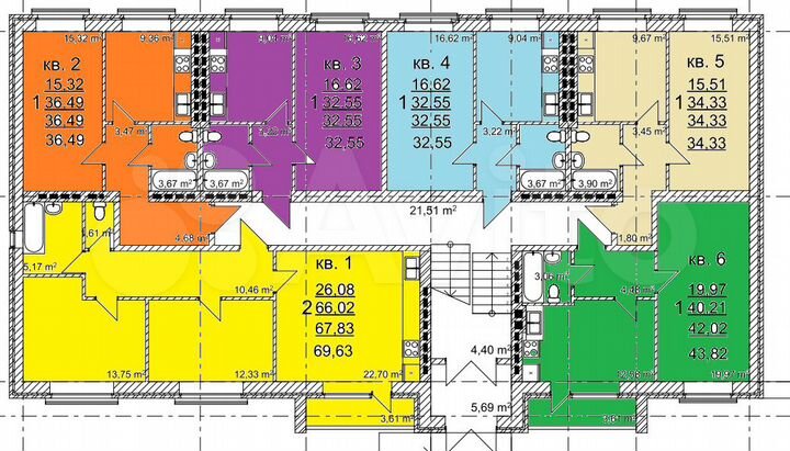 2-к. квартира, 66 м², 1/4 эт.