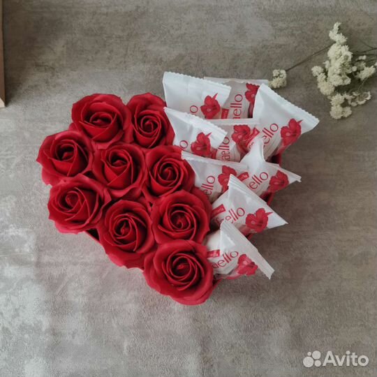 Букет Сердце / мыльные розы / цветы из мыла