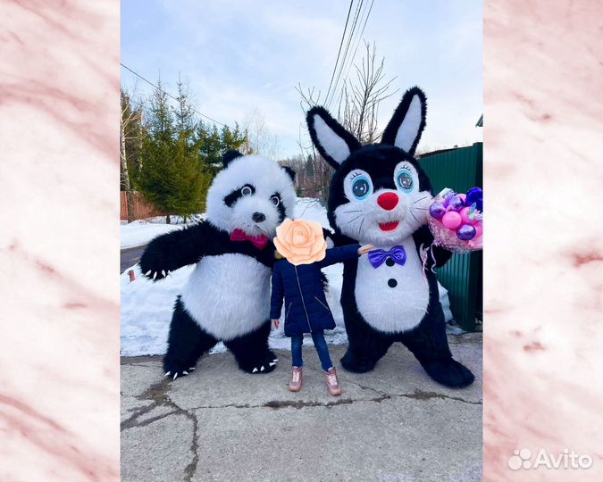 Белый мишка и панда поздравление зайка аниматор