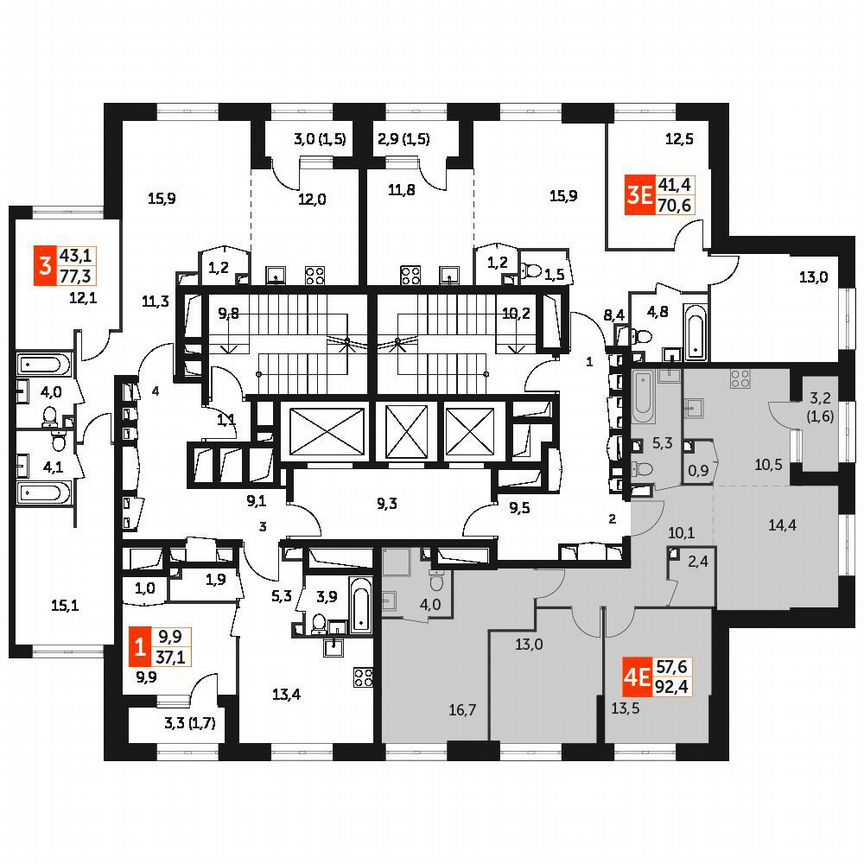 3-к. квартира, 92,4 м², 12/12 эт.