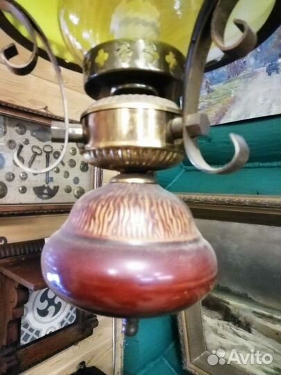 Лампа винтаж цветное стекло керамика