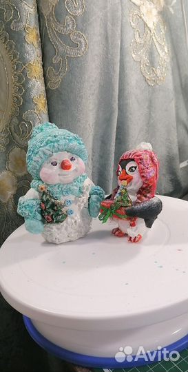 Ватные ёлочные игрушки. Снеговичек