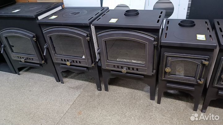 Печь камин буржуйка чугунная со стеклом 100м3