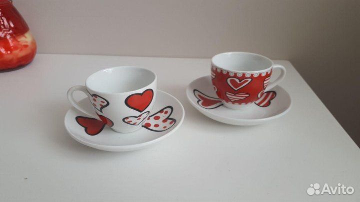 Набор из 2х керамических кружек с блюдцами