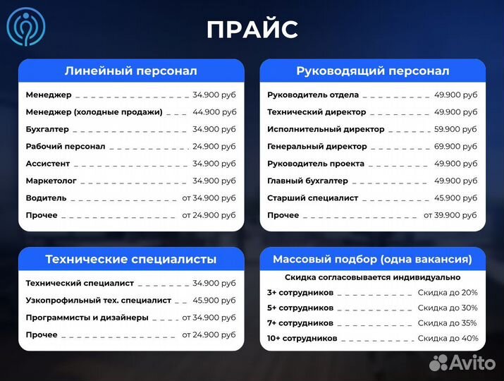 Подбор персонала с гарантией до 1 года