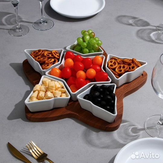 Менажница 'Звезды', 5 шт 200 мл, 1 шт 500 мл, дере