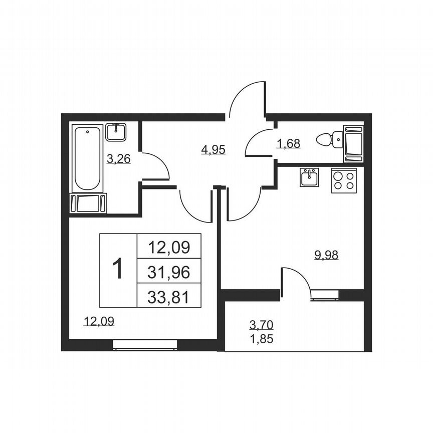1-к. квартира, 33,8 м², 3/19 эт.