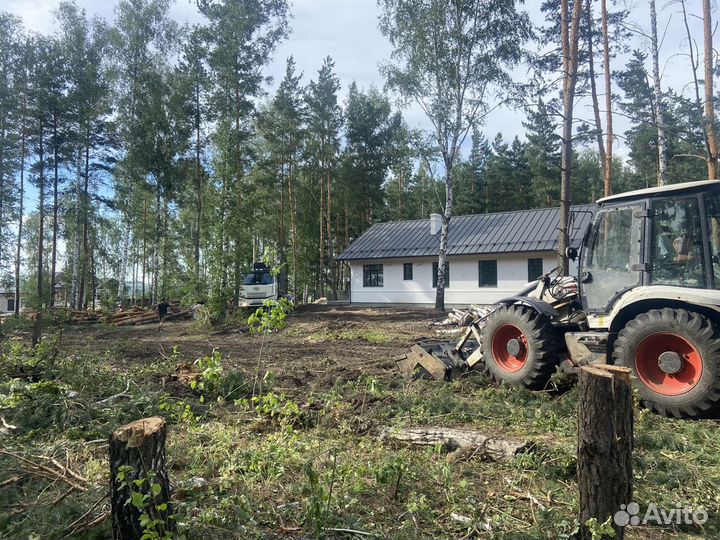 Выпиливание деревьев, подготовка участка, спил