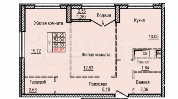 2-к. квартира, 56 м², 9/25 эт.