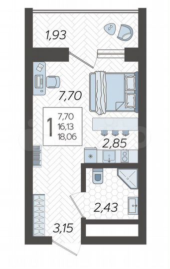 Квартира-студия, 18,1 м², 4/19 эт.