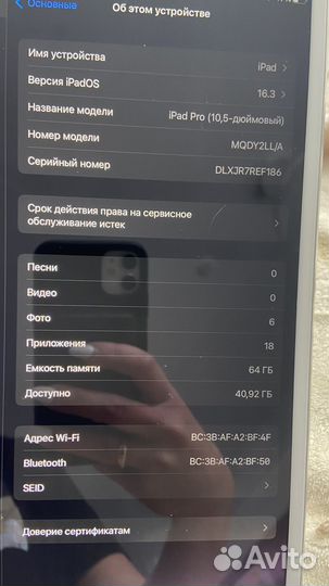 iPad pro 10.5 64gb