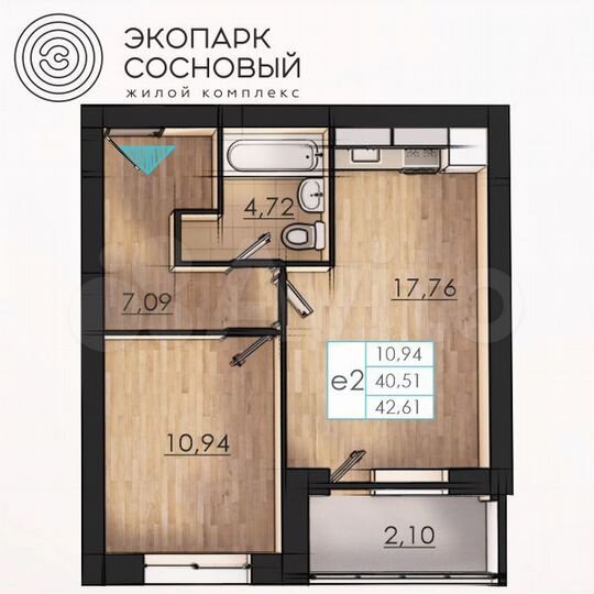 1-к. квартира, 40,4 м², 1/4 эт.