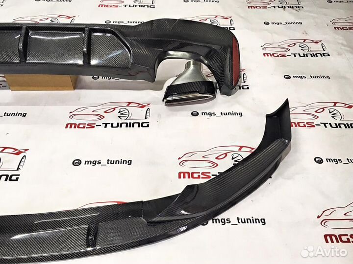 Губа + диффузор Карбон BMW G30 с насадками