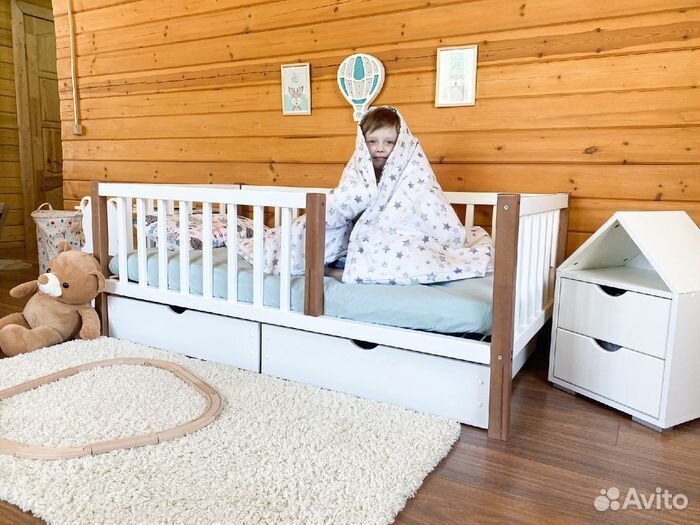 Кроватка сингл детская берёза высокий борт