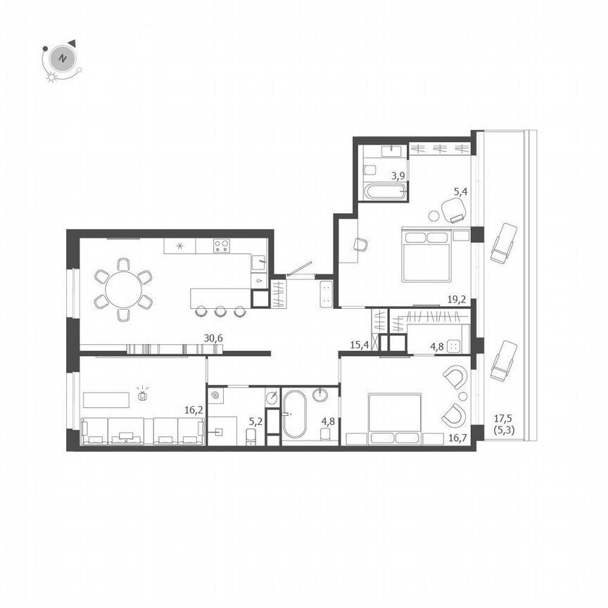 3-к. квартира, 127,5 м², 9/9 эт.