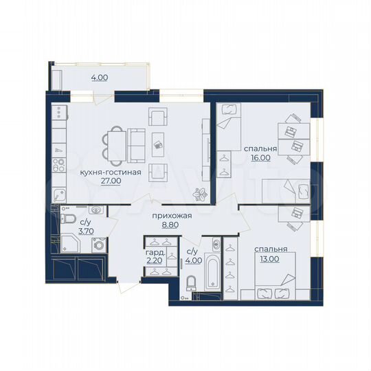 3-к. квартира, 75,4 м², 2/24 эт.