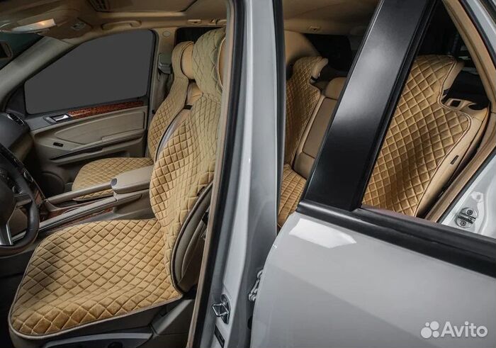 Накидки на сиденья ромб, велюр бежевый, бежевая