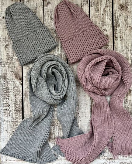 Шапка и шарф (комплект в рубчик)