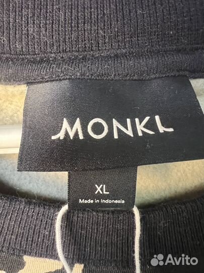 Monki Кофта-свитшот с байкой укороченная черная XL