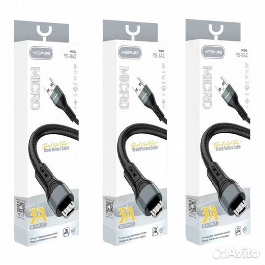 Кабель yesplus micro USB YS-842 3A 1m Black