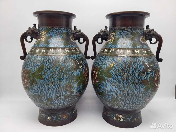 Вазы парные Сhampleve enamel Шамплеве 18 век Китай
