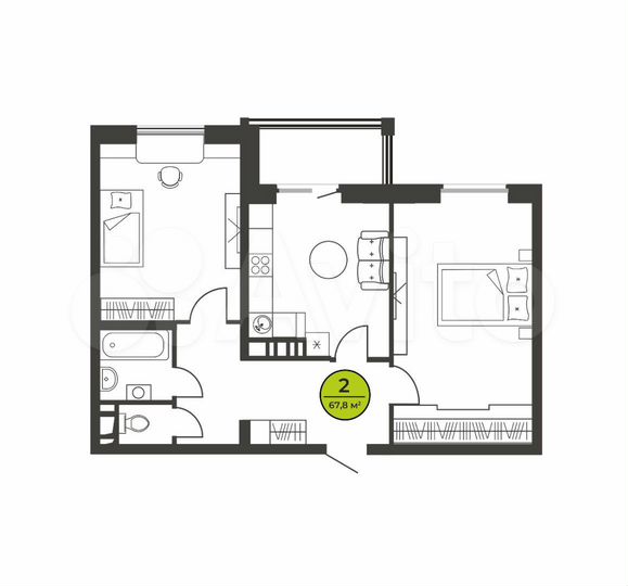 2-к. квартира, 67,8 м², 15/16 эт.