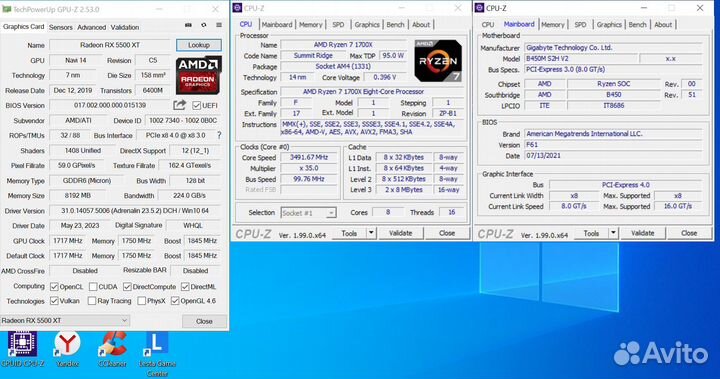 Ryzen 7 1700X/B450/16Gb/RX5500XT/256+500Gb/600Вт