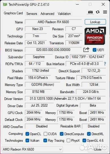 Видеокарта RX6600