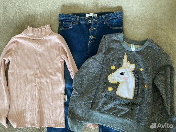 Джинсы+свитшот+бадлон для девочки, p 134-140