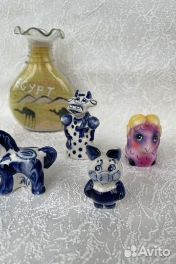 Гжель статуэтки животные зайчик поросенок