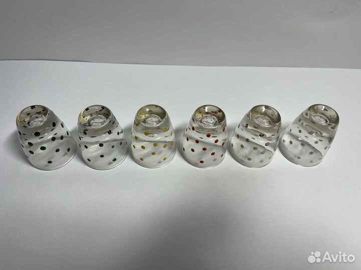 Стопки Мальцов 6 шт эмаль 19 век антикварное стекл