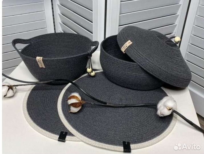 Салфетки,корзинки из шнура хлопок,ручная работа