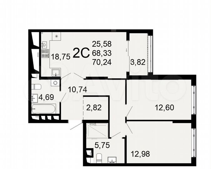 2-к. квартира, 70,2 м², 16/26 эт.