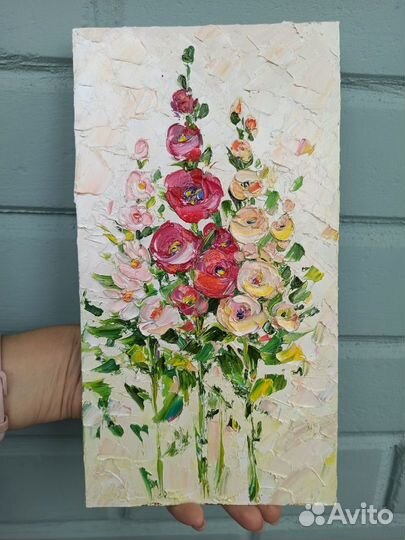 Картина цветы маслом цветочная картина 30х16см