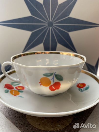 Чашка с блюдцем фарфор Дулево СССР винтаж