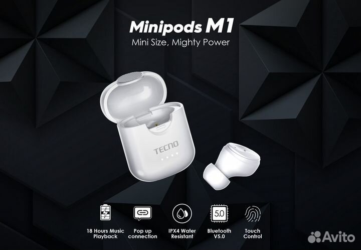 Bluetooth-гарнитура Tecno Minipods M1 Новые