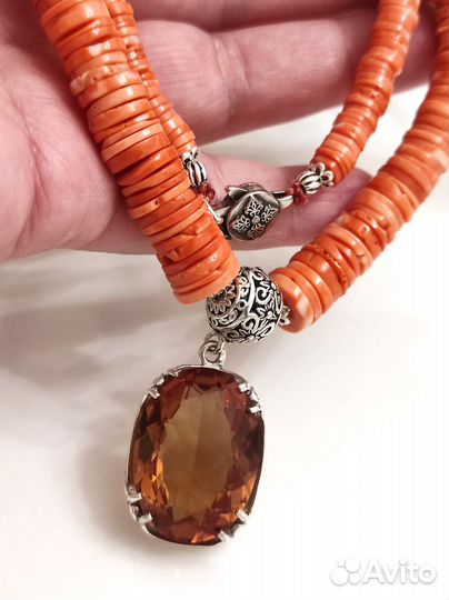 Винтажное колье коралл султанит серебро