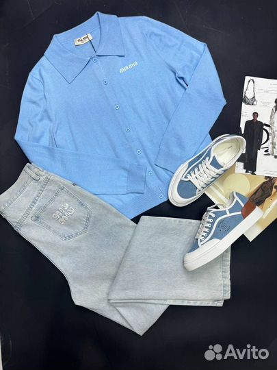 Кардиган, джинсы Miu Miu, кеды Hermes