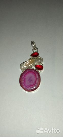 Кулон кварц жемчуг гранат серебро 6 см