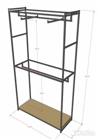 Стеллаж для одежды в стиле Лофт A22120-05-чб