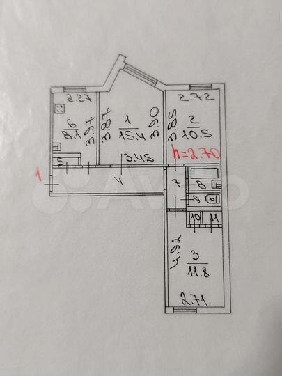 3-к. квартира, 61,4 м², 1/9 эт.