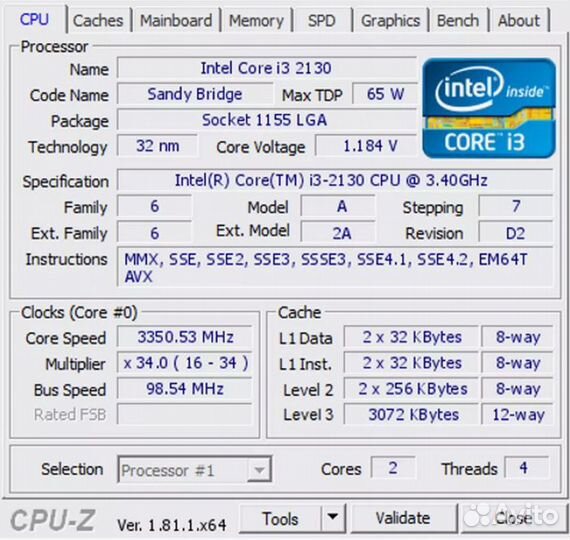 Процессор intel core i3 - 2130